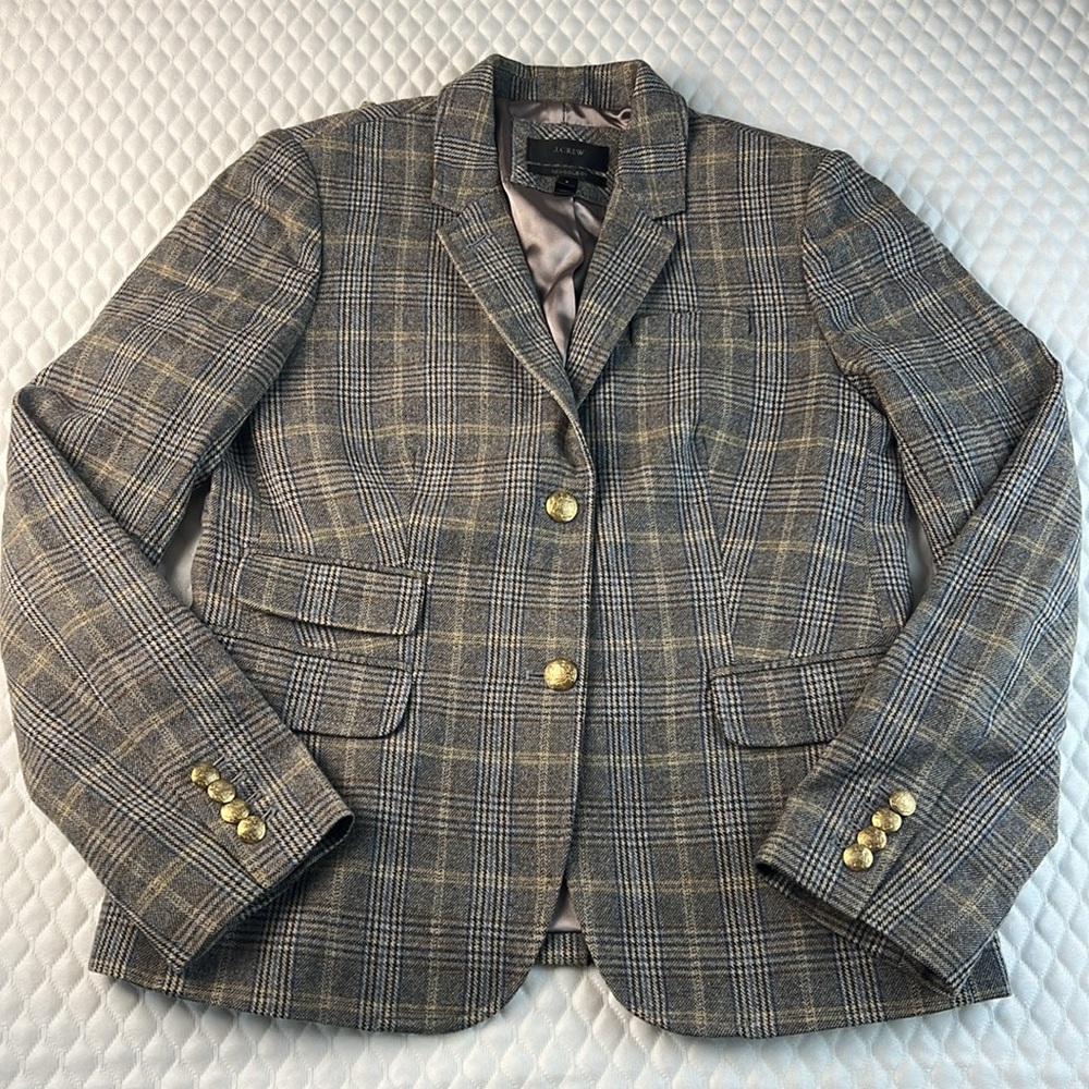 J. Crew Schoolboy Plaid Houndstooth Wool Blend Lined Blazer Career Size 8